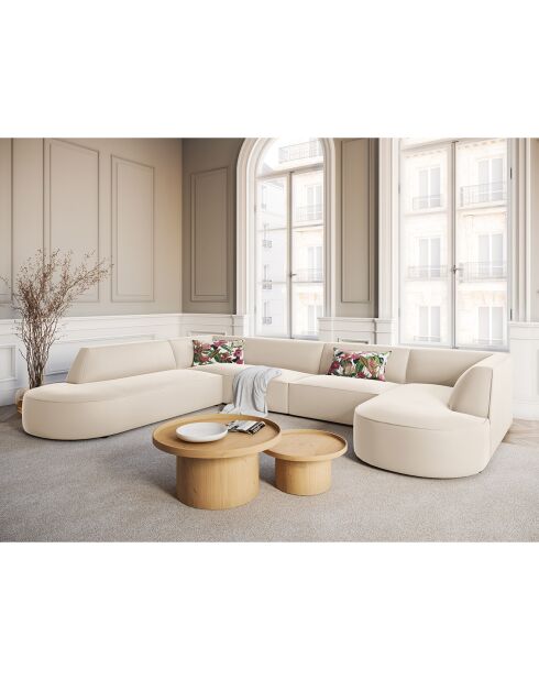 Canapé d'angle Panoramique gauche Velours Charles 7 Places beige - 366x273x69 cm