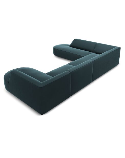 Canapé d'angle Panoramique gauche Velours Charles 7 Places bleu - 366x273x69 cm