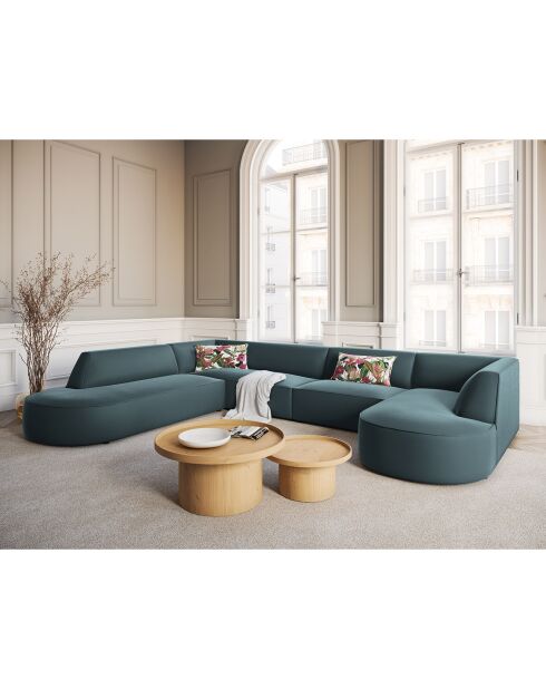 Canapé d'angle Panoramique gauche Velours Charles 7 Places bleu - 366x273x69 cm