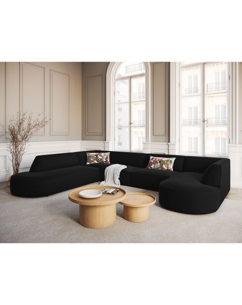 Canapé d'angle Panoramique gauche Velours Charles 7 Places noir - 366x273x69 cm