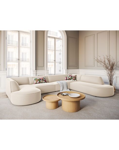 Canapé d'angle Panoramique droit Velours Charles 7 Places beige - 366x273x69 cm