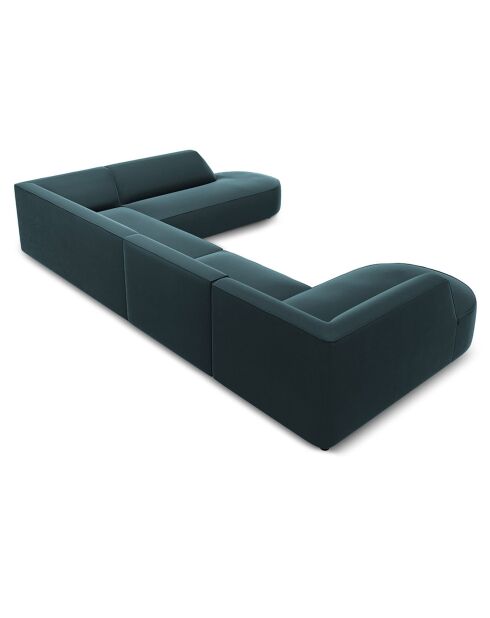 Canapé d'angle Panoramique droit Velours Charles 7 Places bleu - 366x273x69 cm