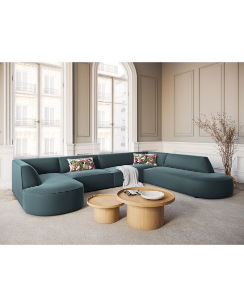 Canapé d'angle Panoramique droit Velours Charles 7 Places bleu - 366x273x69 cm