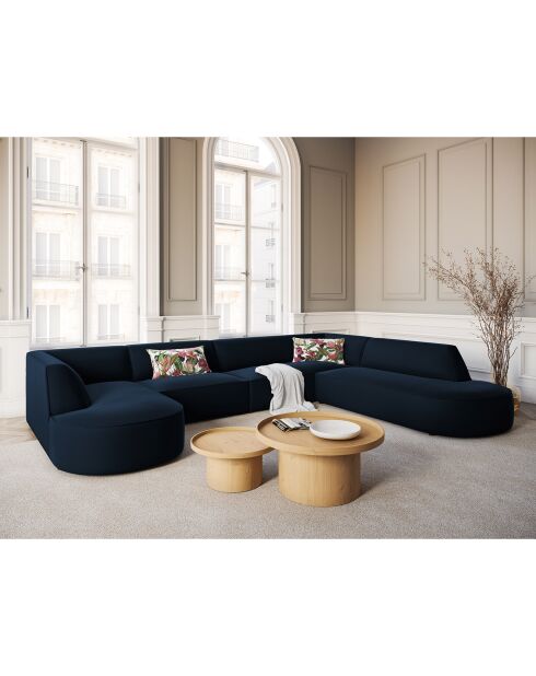 Rechterhoekbank Panoramisch Velvet Charles 7-zits donkerblauw - 366x273x69 cm