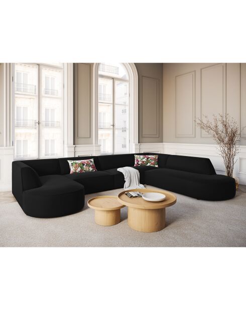 Canapé d'angle Panoramique droit Velours Charles 7 Places noir - 366x273x69 cm