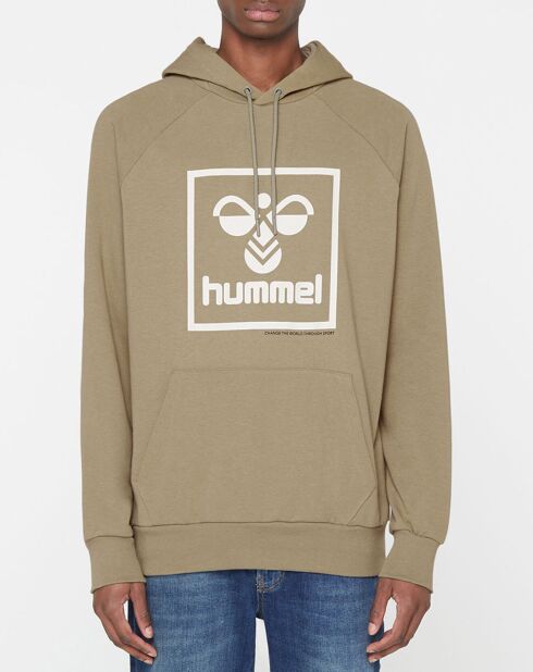 Sweat à capuche en Coton mélangé logo kaki clair