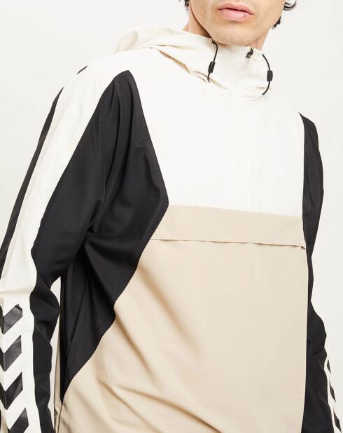 Blouson fin coupe-vent à enfiler demi zip beige/noir