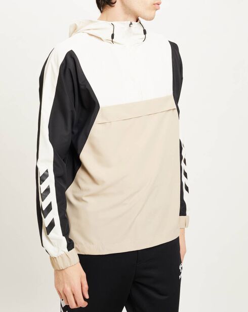 Blouson fin coupe-vent à enfiler demi zip beige/noir