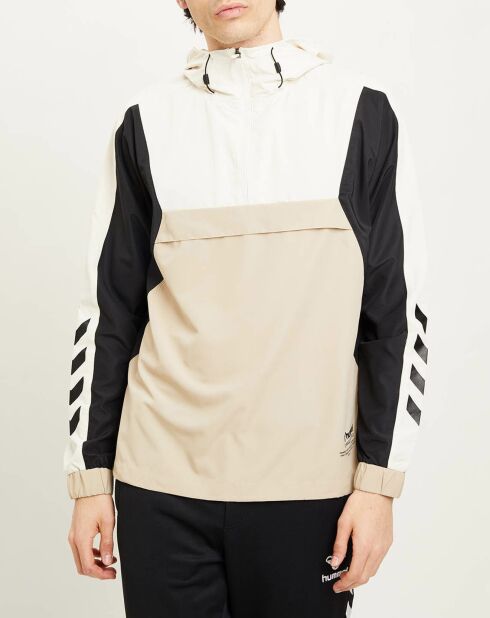 Blouson fin coupe-vent à enfiler demi zip beige/noir