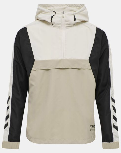 Blouson fin coupe-vent à enfiler demi zip beige/noir