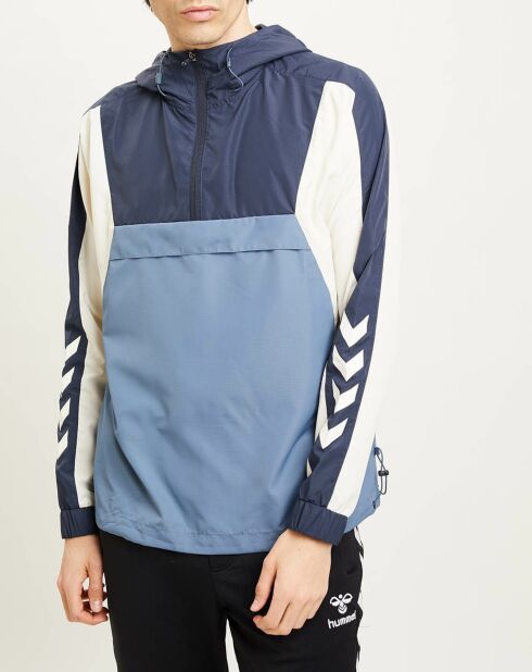 Blouson fin coupe-vent à enfiler demi zip bleu/blanc