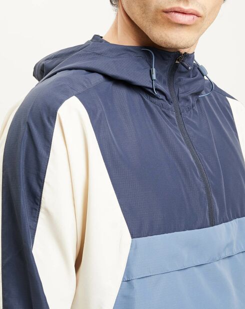 Blouson fin coupe-vent à enfiler demi zip bleu/blanc
