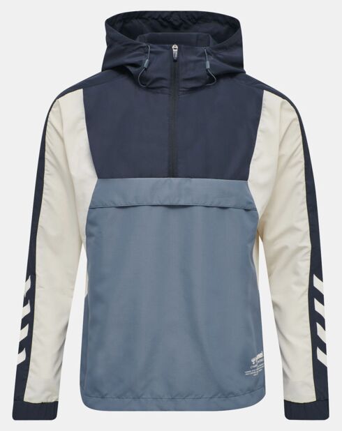 Blouson fin coupe-vent à enfiler demi zip bleu/blanc