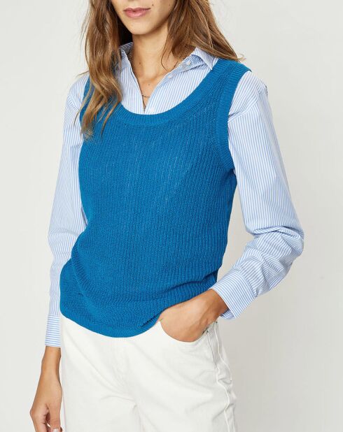 Pull sans manches en Maille mélangée Fido bleu moyen