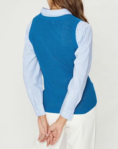 Pull sans manches en Maille mélangée Fido bleu moyen