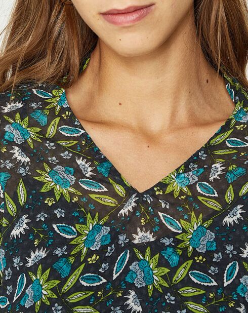 Top ample et fluide imprimé vert/bleu