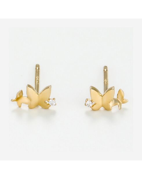 Boucles d'oreilles Papillons Entrelacé Zirconium or jaune