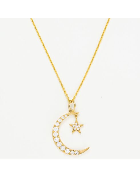 Pendentif Lune Etoile Zirconium or jaune