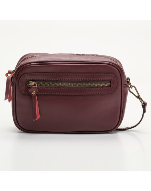 Sac bandoulière en Cuir Maelys bordeaux - 22.5x7x16 cm
