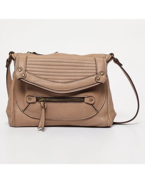 Sac bandoulière en Cuir Giulia taupe - 23.5x3x19.5 cm