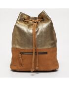 Sac seau en Cuir à pois Kim camel - 31x33x14 cm