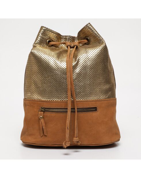 Sac seau en Cuir à pois Kim camel - 31x33x14 cm