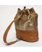 Sac seau en Cuir à pois Kim camel - 31x33x14 cm