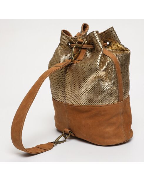 Sac seau en Cuir à pois Kim camel - 31x33x14 cm