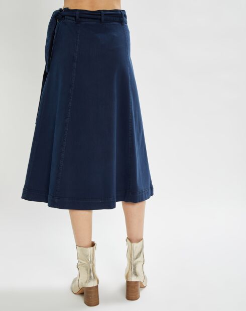 Jupe Nora mi-longue bleu indigo