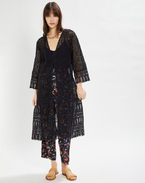 Veste longue en dentelle Laeticia noire