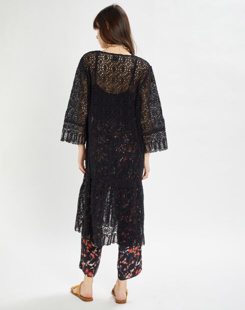 Veste longue en dentelle Laeticia noire