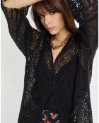 Veste longue en dentelle Laeticia noire