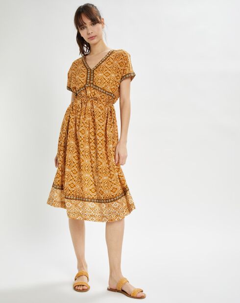 Robe Soraya mi-longue imprimée ocre