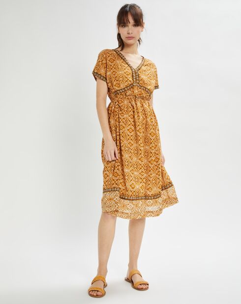 Robe Soraya mi-longue imprimée ocre