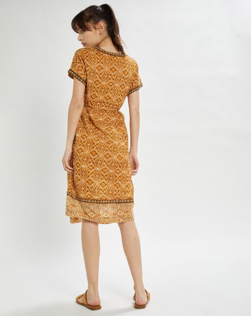 Robe Soraya mi-longue imprimée ocre