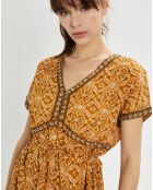 Robe Soraya mi-longue imprimée ocre