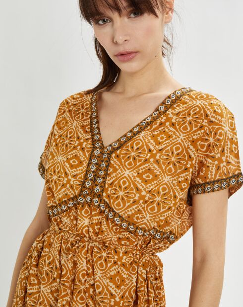 Robe Soraya mi-longue imprimée ocre