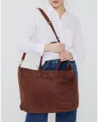 Sac cabas en Velours de Cuir Amélie marron - 44x16x36 cm