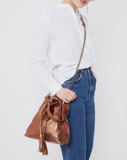 Sac seau en Cuir Malia bronze métallique - 24x13x28 cm