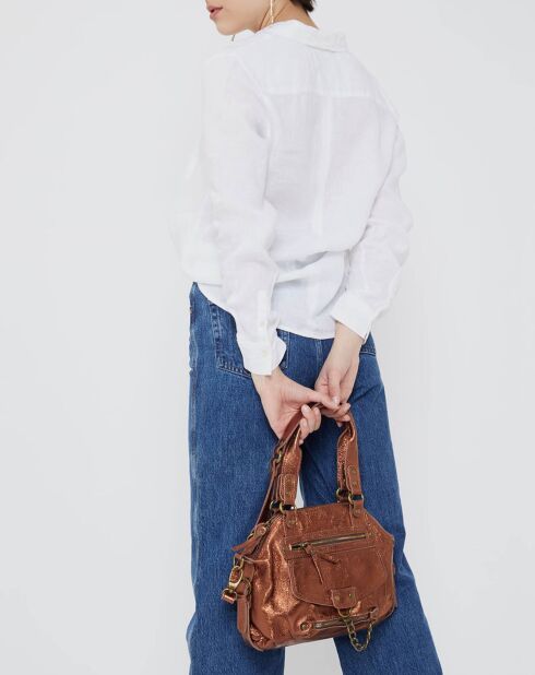 Sac à main en Cuir Mini Odélia bronze métallique - 29x22x3 cm