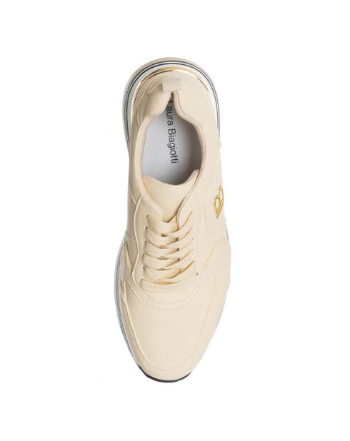 Sneakers Siam beige/blanc - Plateforme 5 cm