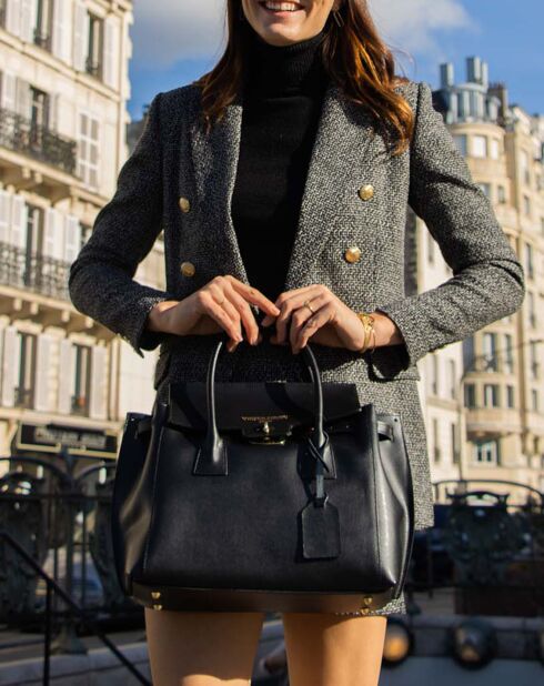 Jane zwarte leren handtas - 36x35x24 cm