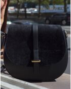 Amel schoudertas van leer en zwart leer van fluweel - 22x18x6 cm