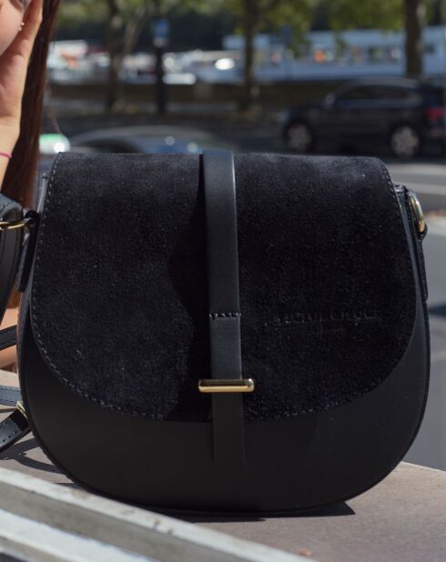 Amel schoudertas van leer en zwart leer van fluweel - 22x18x6 cm