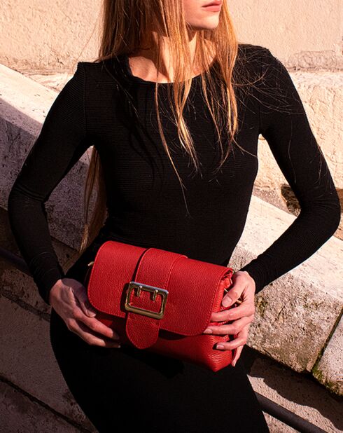 Sac bandoulière en Cuir Irine rouge foncé - 30x15x6cm