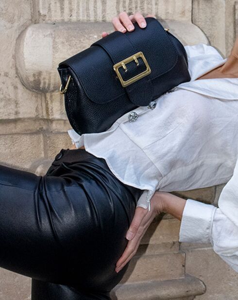 Sac bandoulière en Cuir Irine  noir - 30x15x6 cm