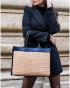 Borsa Nina in pelle beige/nera - 37x27x12 cm