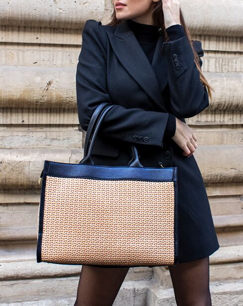 Borsa Nina in pelle beige/nera - 37x27x12 cm