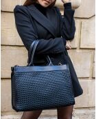 Nina zwarte geweven leren draagtas - 37x27x12 cm