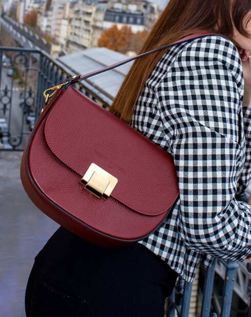Sac à bandoulière en Cuir Ambre bordeaux - 25x17x5 cm